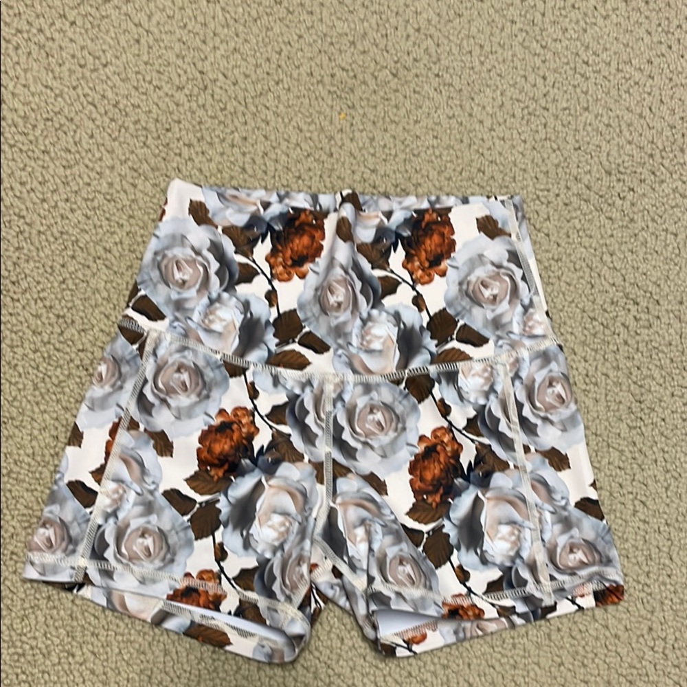 Slinkii White and Brown Bike Shorts with Floral Pattern